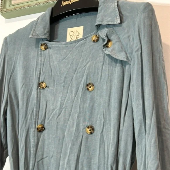 Chaser heirloom woven long sleeve belted trenchcoat coastal cloud wash small new - Picture 3 of 7